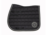 Saddle pad with logo in black/black and white cordpiping